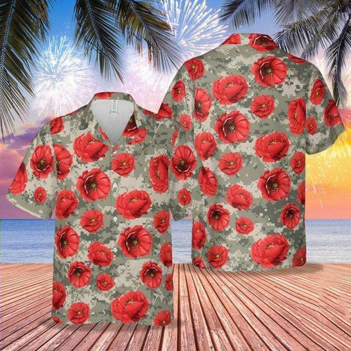Hawaiian Aloha Shirt Us Army Poppy Flower For Men Women