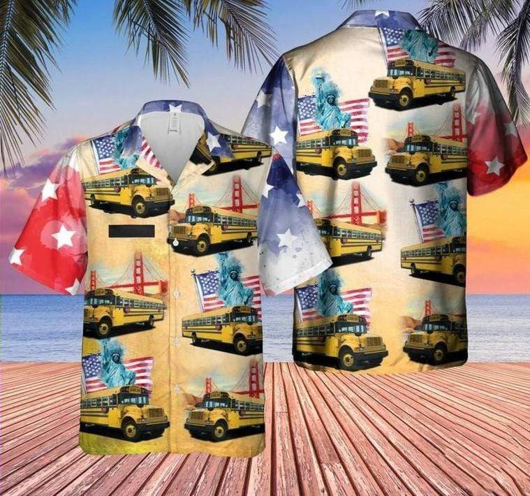 Hawaiian Aloha Shirt Us School Bus Driver 4th July For Men Women