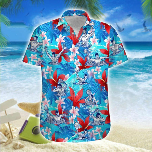 Hawaiian Aloha Shirt Water Polo Red Flowers For Men Women