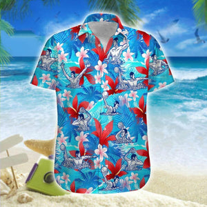 Hawaiian Aloha Shirt Water Polo Red Flowers For Men Women
