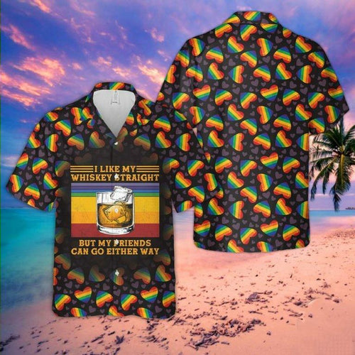 Hawaiian Aloha Shirt Whiskey Rainbow Heart For Men Women
