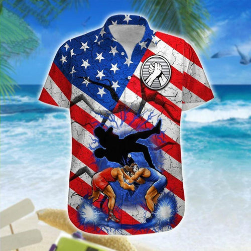 Hawaiian Aloha Shirt Wrestling American Flag For Men Women