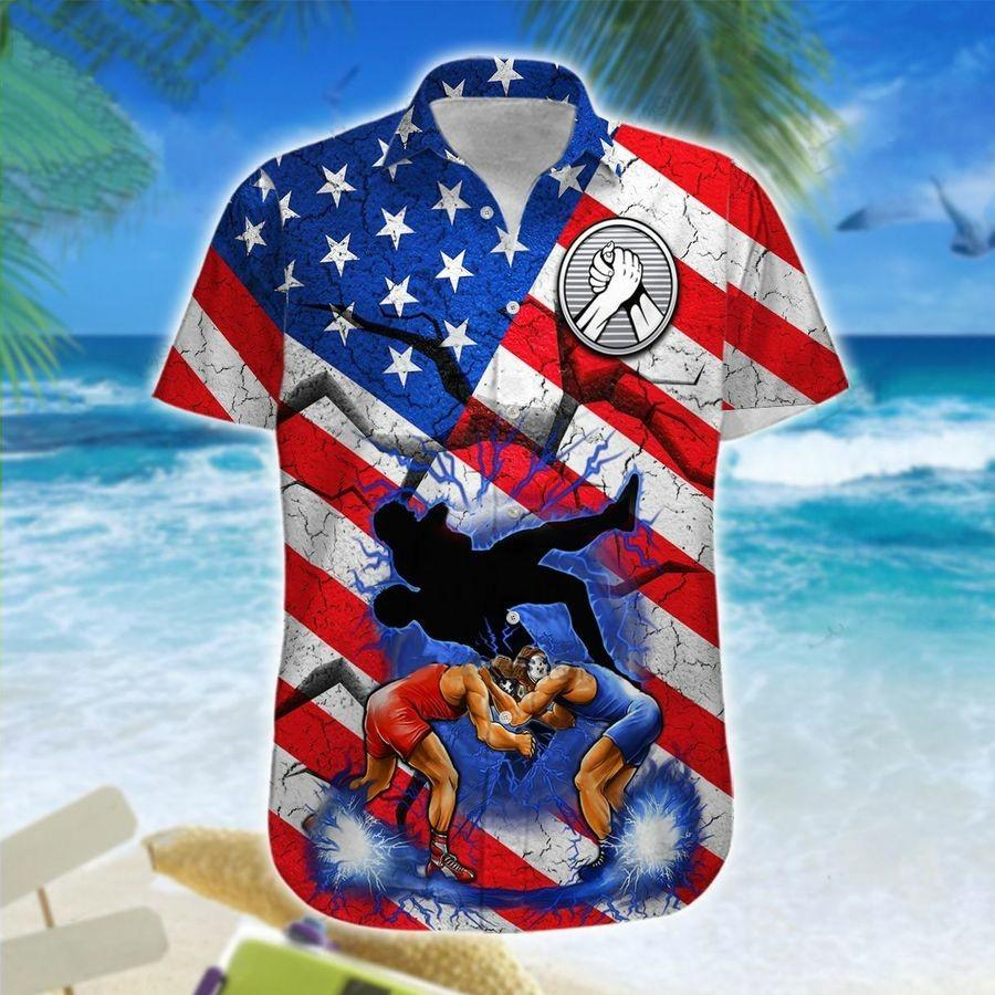 Hawaiian Aloha Shirt Wrestling American Flag For Men Women