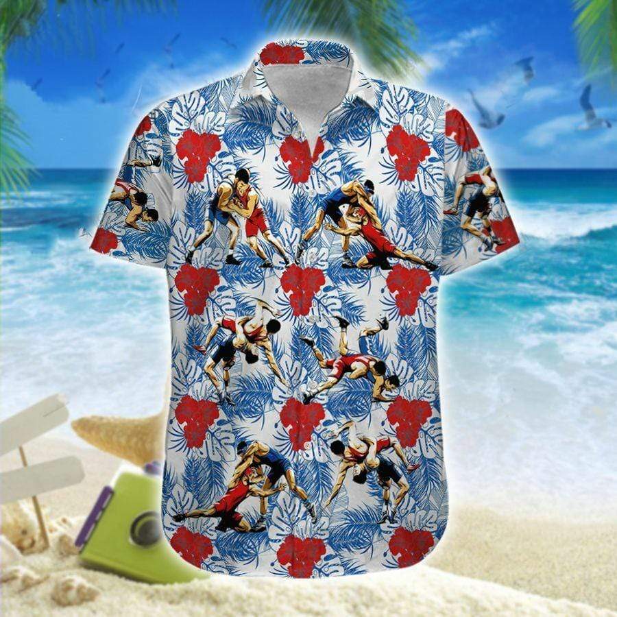 Hawaiian Aloha Shirt Wrestling Red Hibiscus For Men Women