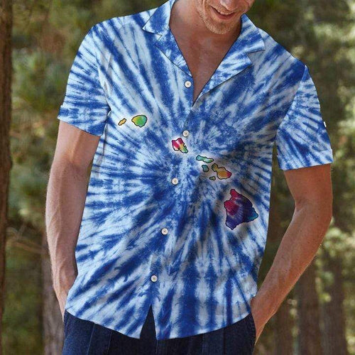 Hawaiian Map Blue Tie Dye Shirt For Men Women
