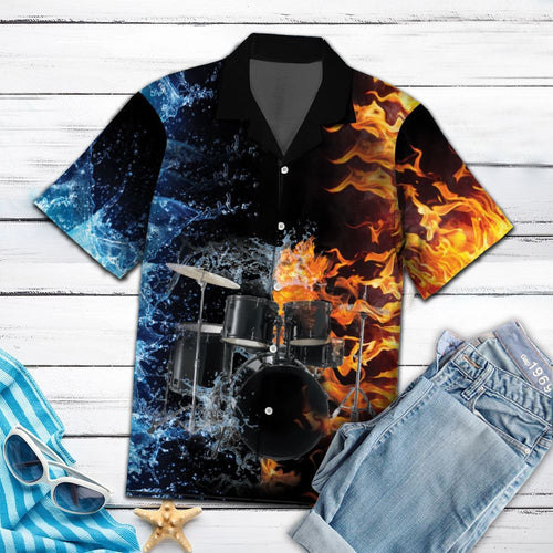 Hawaiian Shirt Amazing Drums With Water Fire For Men Women
