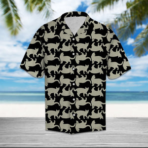 Hawaiian Shirt Cat Black White Line For Women Men