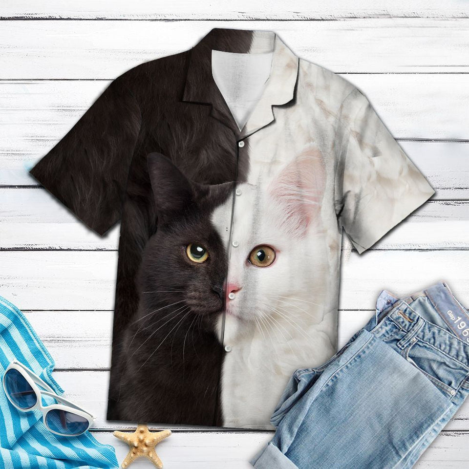 Hawaiian Shirt Cat Black White For Women Men