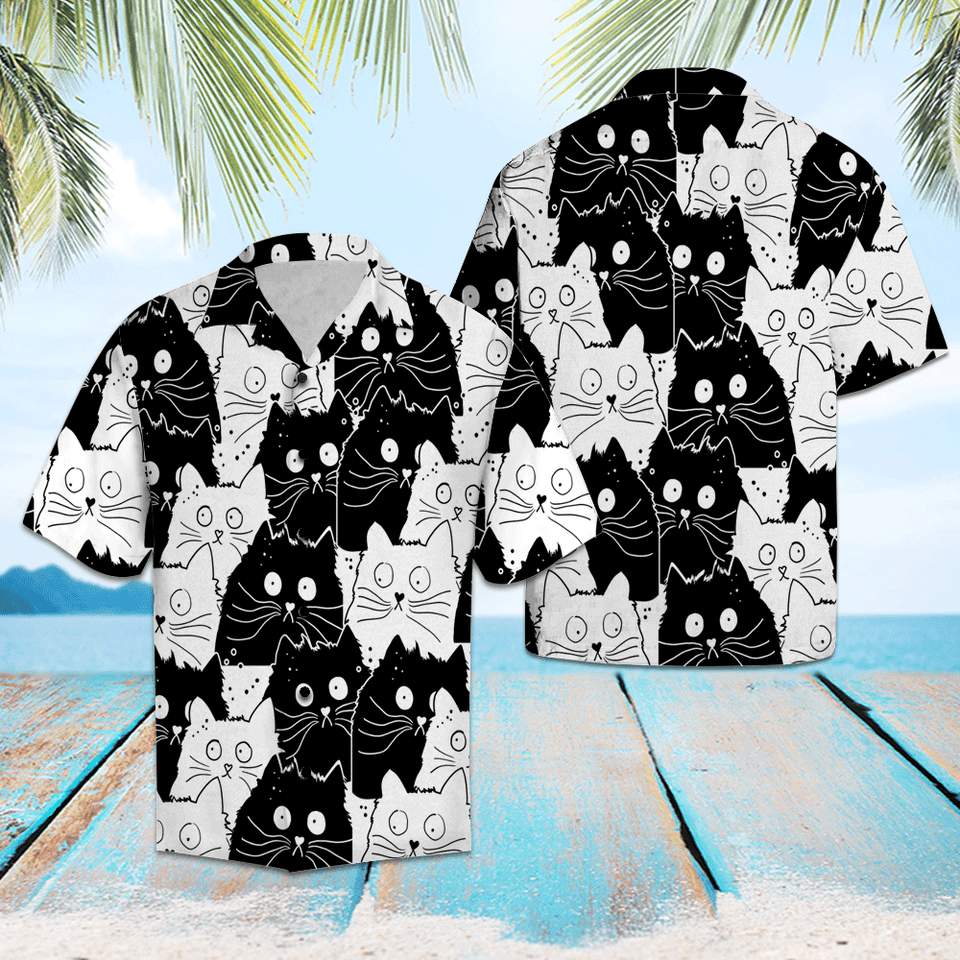 Hawaiian Shirt Cute Black White Cat For Men Women