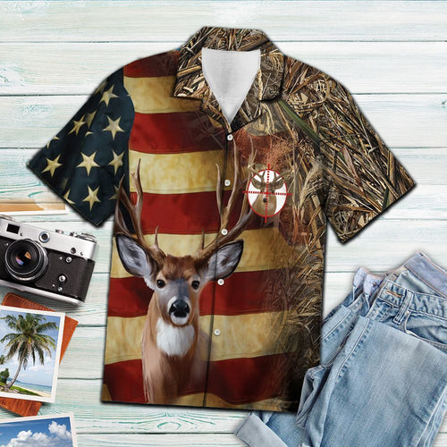 Hawaiian Shirt Deer Us Flag For Men Women