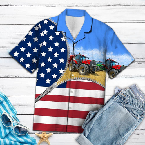 Hawaiian Shirt Farmer Usa Flag For Women Men