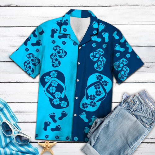 Hawaiian Shirt Flip-flops Blue Flower For Women Men