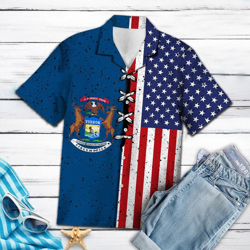 Hawaiian Shirt Michigan Usa Flag For Women Men
