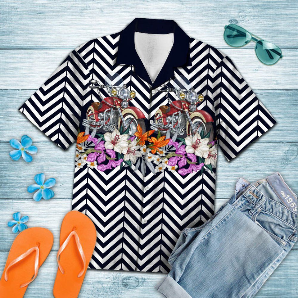 Hawaiian Shirt Motorbike Flower Zigzag For Women Men