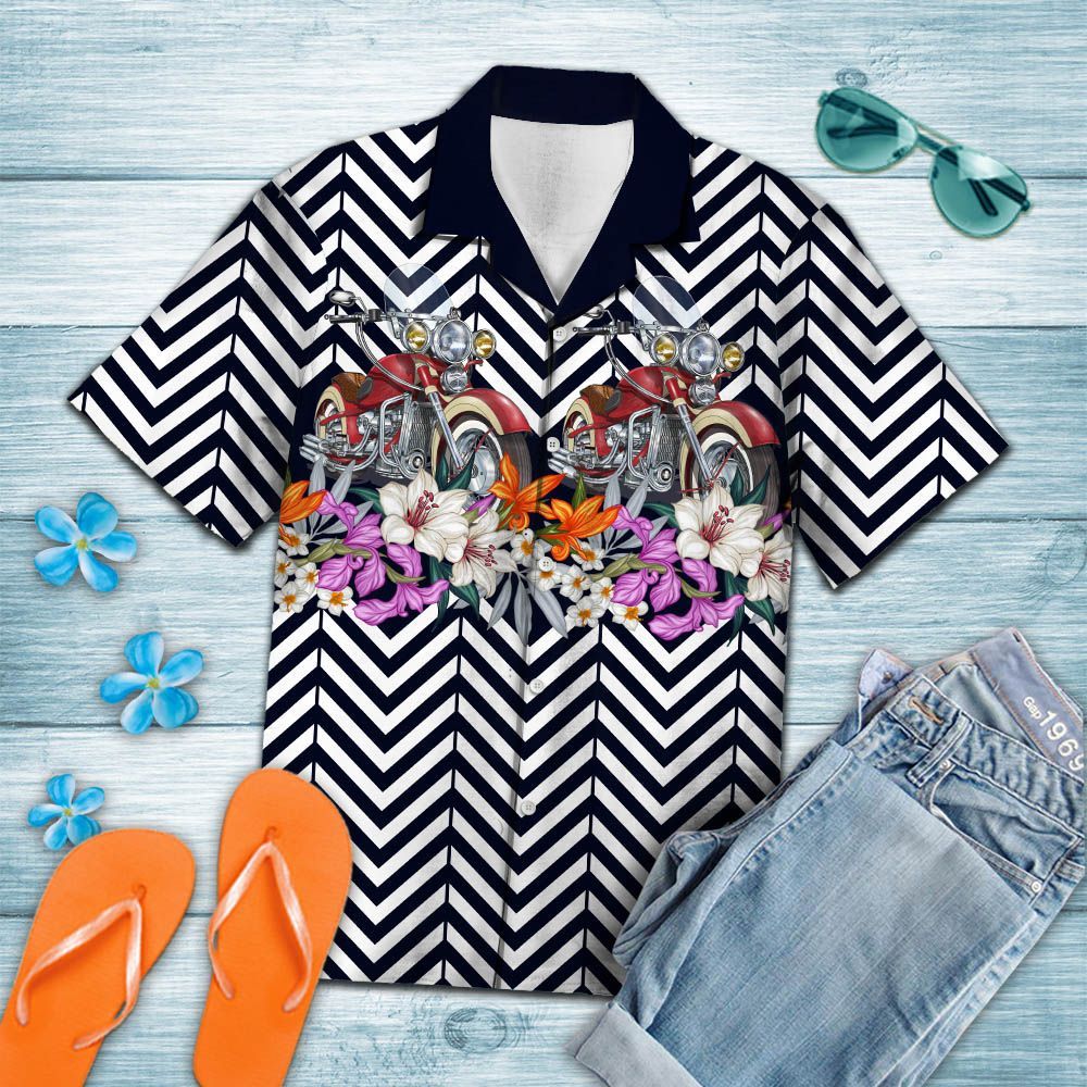 Hawaiian Shirt Motorbike Flower Zigzag For Women Men