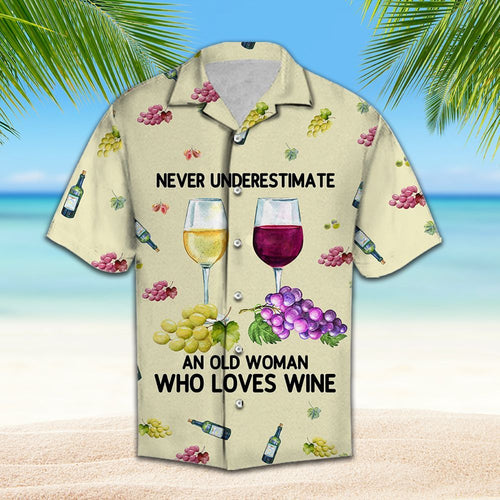 Hawaiian Shirt Never Underestimate An Old Woman Who Loves Wine For Men Women