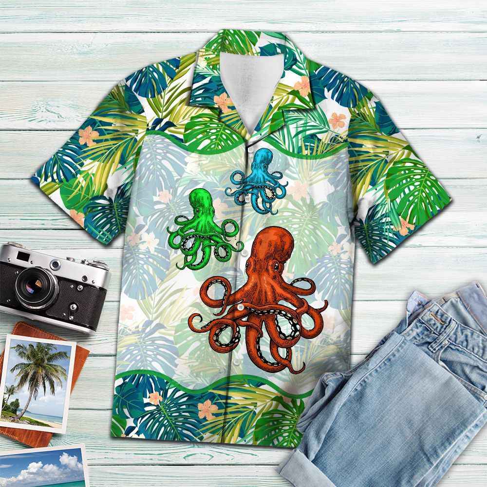 Hawaiian Shirt Octopus Green Tropical For Men Women