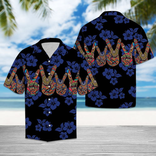 Hawaiian Shirt Peace Hand Sign For Men Women