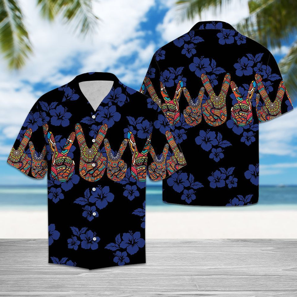 Hawaiian Shirt Peace Hand Sign For Men Women