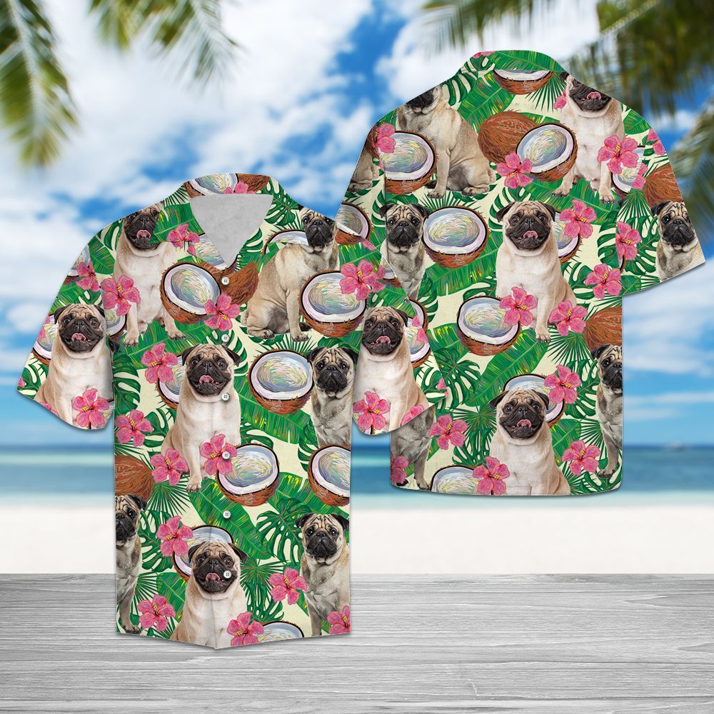 Hawaiian Shirt Pug Tropical Coconut For Men Women