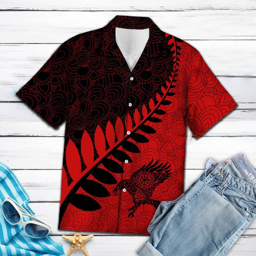 Hawaiian Shirt Raven Viking Leaf Red Black Pattern For Women Men