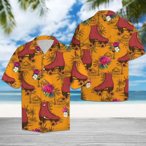 Hawaiian Shirt Roller Skating Tropical Flowers For Men Women