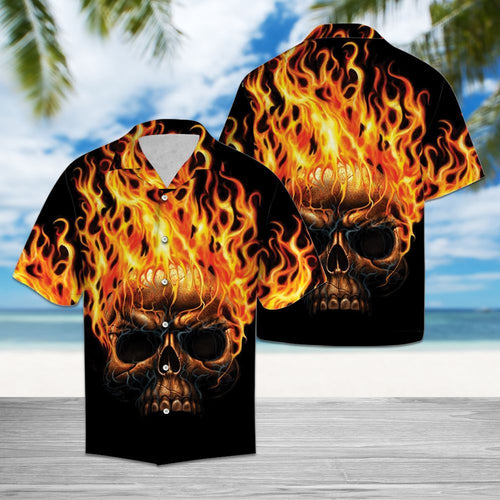 Hawaiian Shirt Skull Fire For Women Men