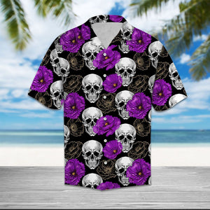 Hawaiian Shirt Skull Purple Flower For Women Men