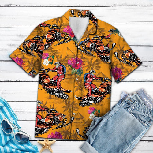 Hawaiian Shirt Snowmobiling Tropical Flowers For Men Women
