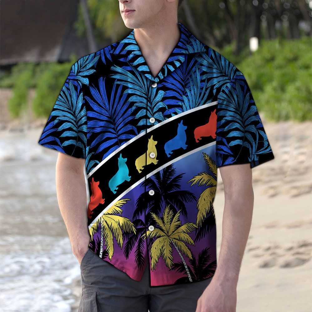 Hawaiian Shirt Vacation Tropical Coconut Palm Pembroke Welsh Corgi For Men Women