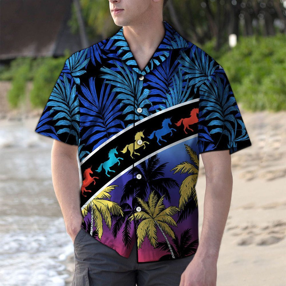 Hawaiian Shirt Vacation Tropical Coconut Palm Unicorn For Men Women