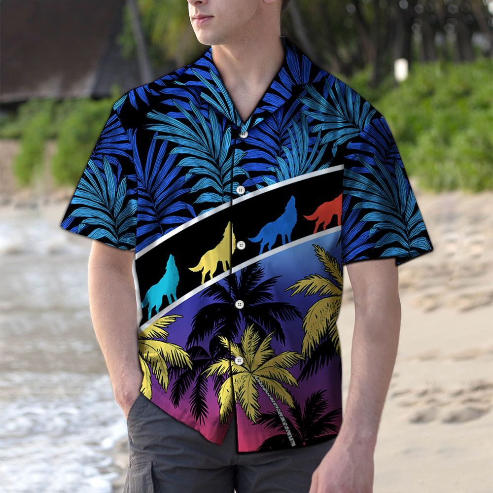 Hawaiian Shirt Vacation Tropical Coconut Palm Wolf For Men Women