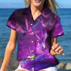 Hawaiian Shirt Women Men Hummingbird Purple