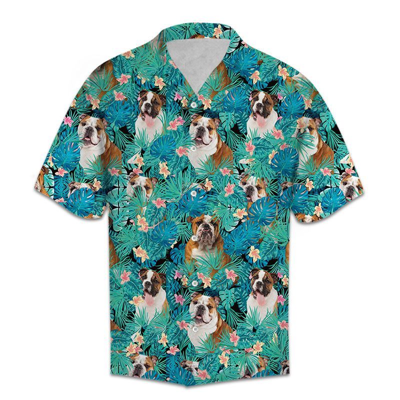 Hawaiian Shirt Women Men Bulldog Tropical