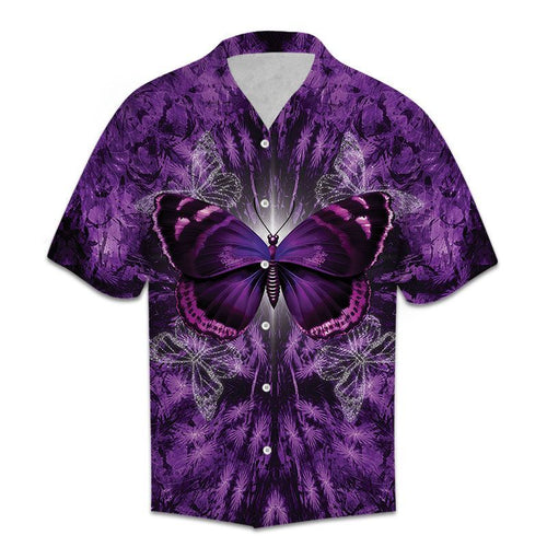 Hawaiian Shirt Women Men Butterfly Purple