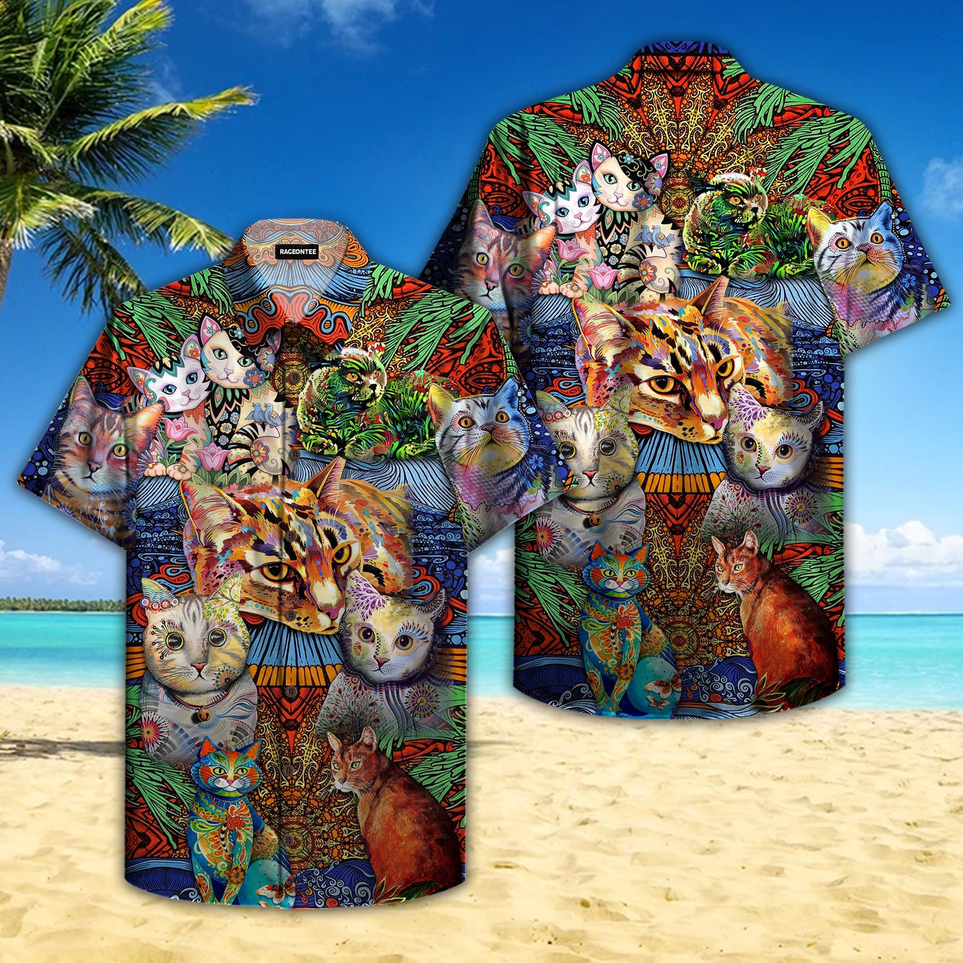 Hippie Cats Peace Life Colorful Hawaiian Shirt For Men Women