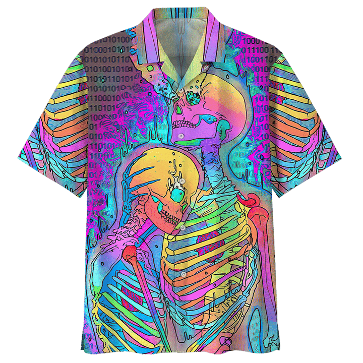 Hippie Couple Human Skulll Hawaiian Shirt For Men Women