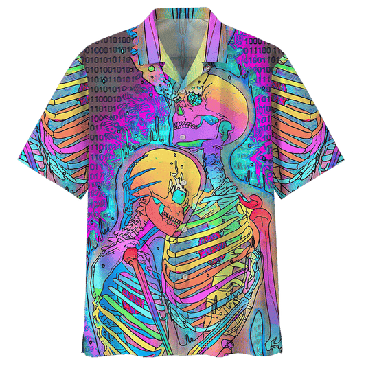 Hippie Couple Human Skulll Hawaiian Shirt For Men Women