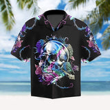 Holographic Skull Rose Thorn Gothic Hawaiian Aloha Shirt For Men Women