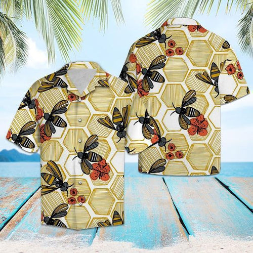 Honey Bee Hexagon Hawaiian Shirt For Men Women