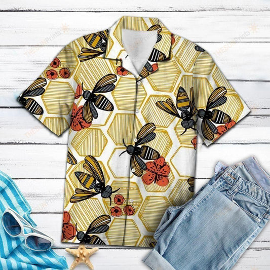 Honey Bee Hexagon Yellow Best Design Hawaiian Shirt For Men Women