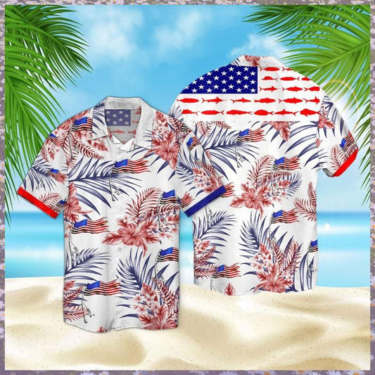 Hook Fishing Usa 4th Of July Aloha Hawaiian Shirt For Men Women