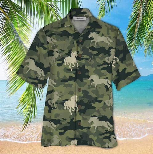 Horse Camo Green Hawaiian Shirt For Men Women