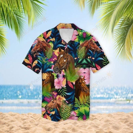 Horses Tropical Plants Multicolor Unique Design Hawaiian Shirt For Men Women