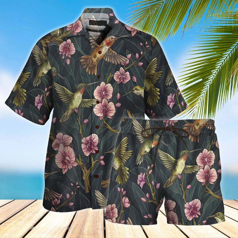 Humming Bird Hawaiian Shirt Set For Men Women