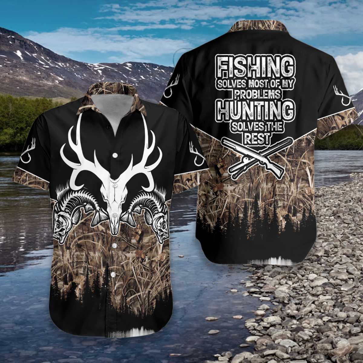 Hunting Fishing Solve All My Problems Hawaiian Shirt For Men Women