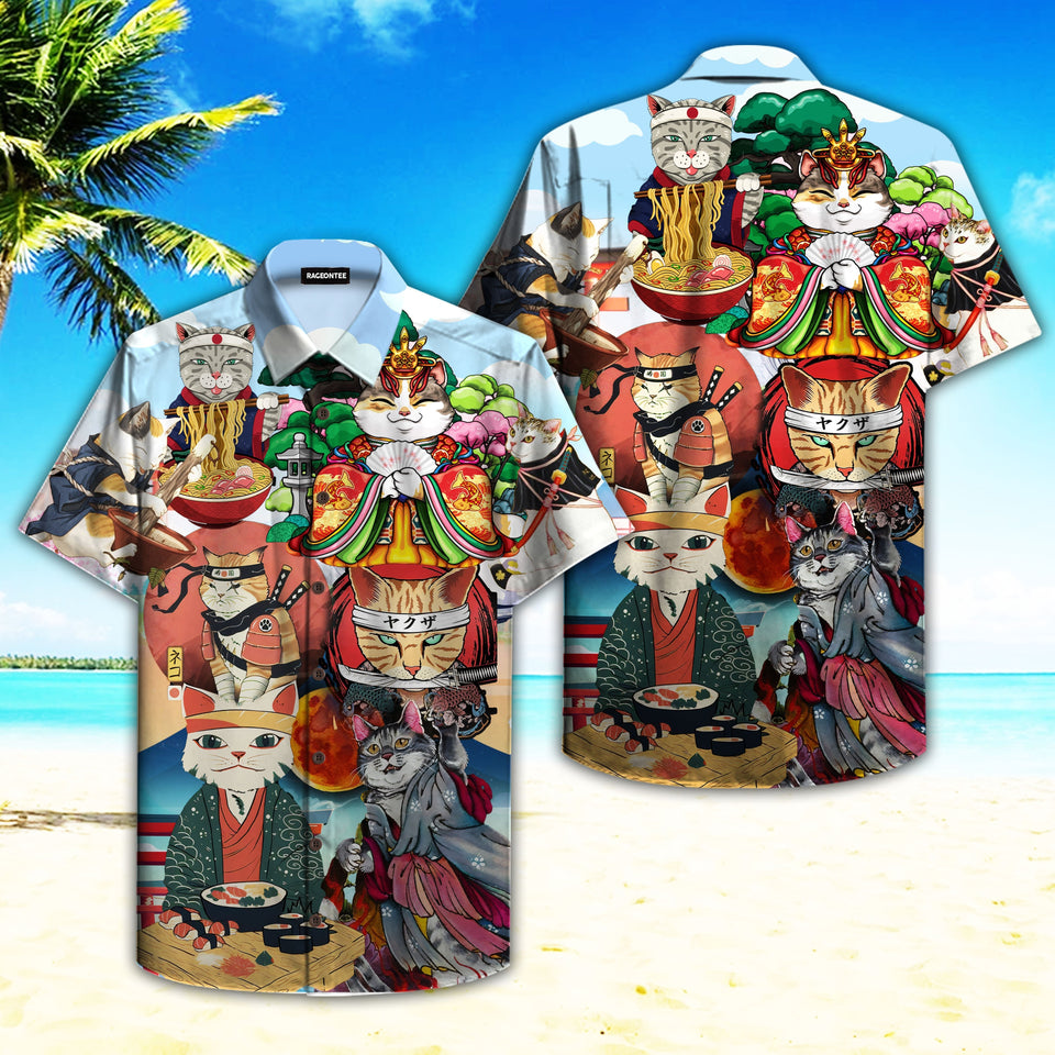 Japanese Neko Cat Hawaiian Shirt For Men Women