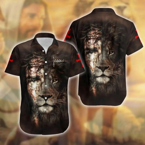 Jesus Lion Gray Nice Design Hawaiian Shirt For Men Women