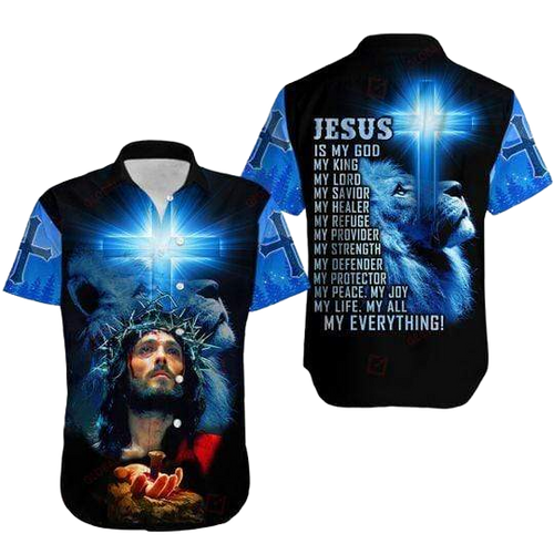 Jesus Is My King Lion Blue Light Hawaiian Shirt For Men Women