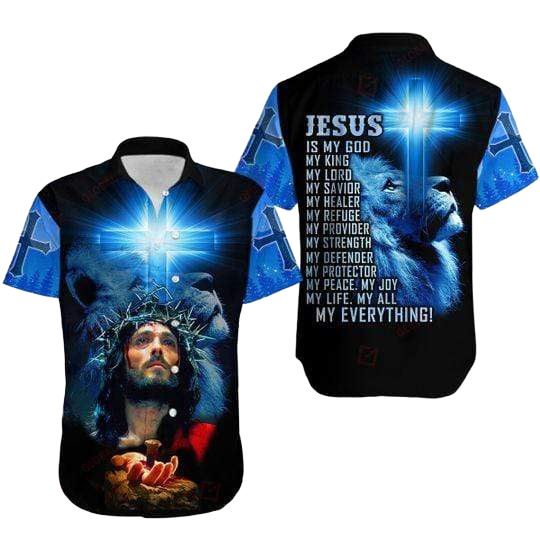 Jesus Is My King Lion Blue Light Hawaiian Shirt For Men Women